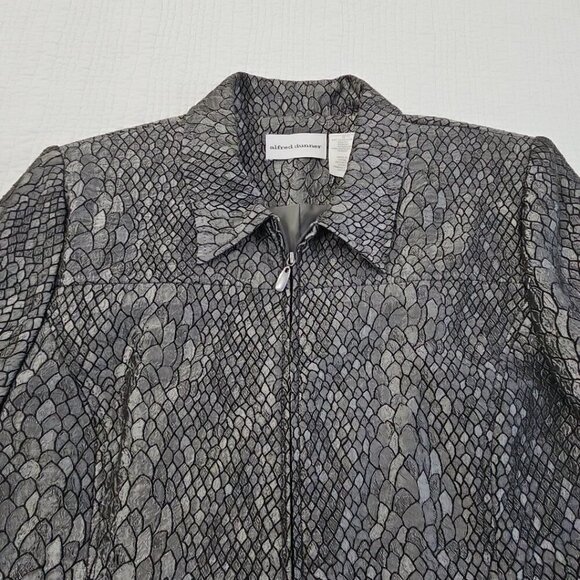 Alfred Dunner Full Zip Blazer Jacket Sz 14 Gunmetal Gray Metallic Lizard Print - Picture 3 of 12